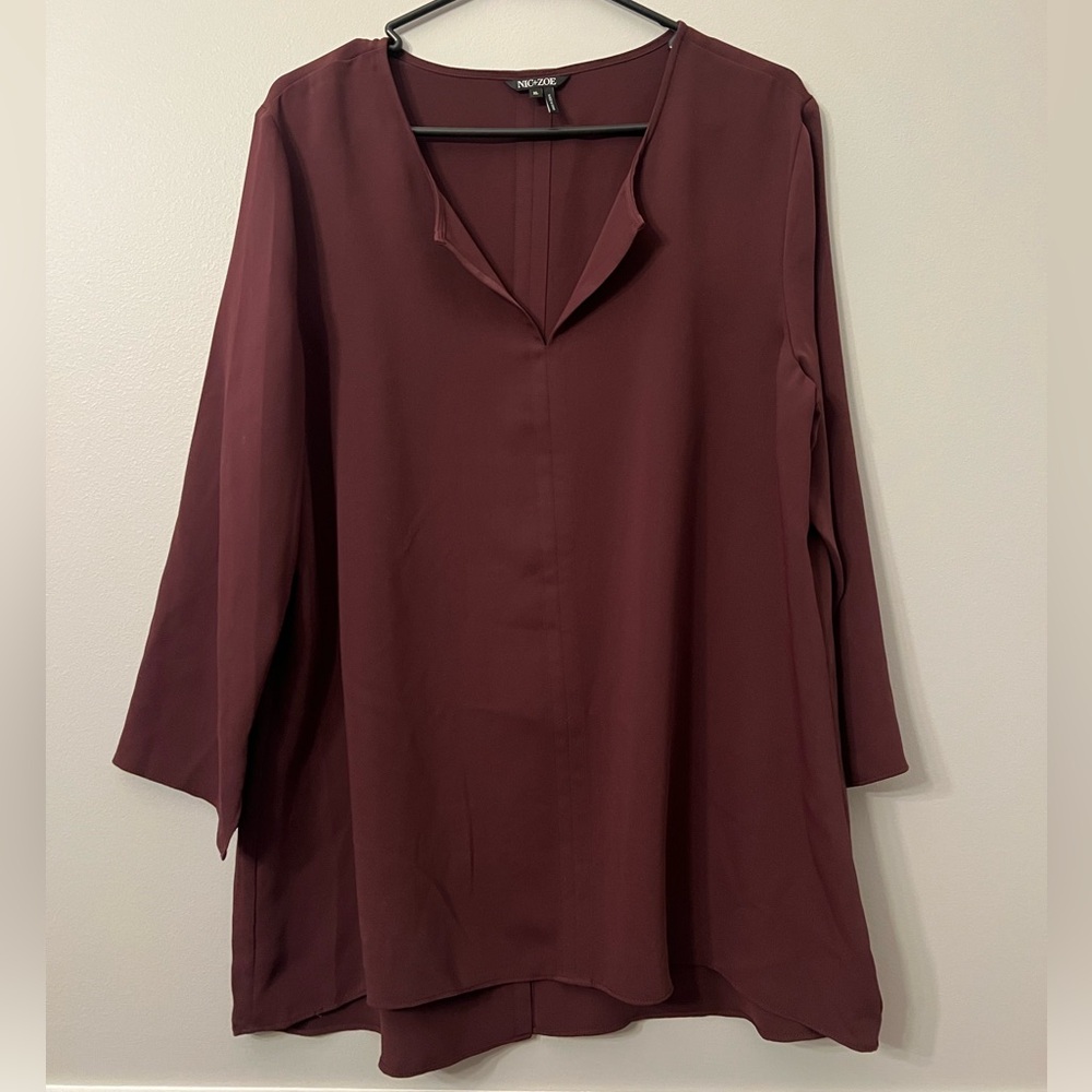 NIC+ZOE Burgundy V-Neck Long Sleeve Tunic Top